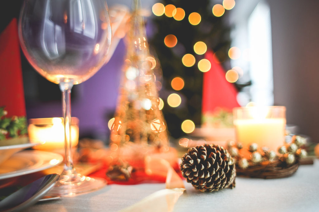 Holiday party decorations on table